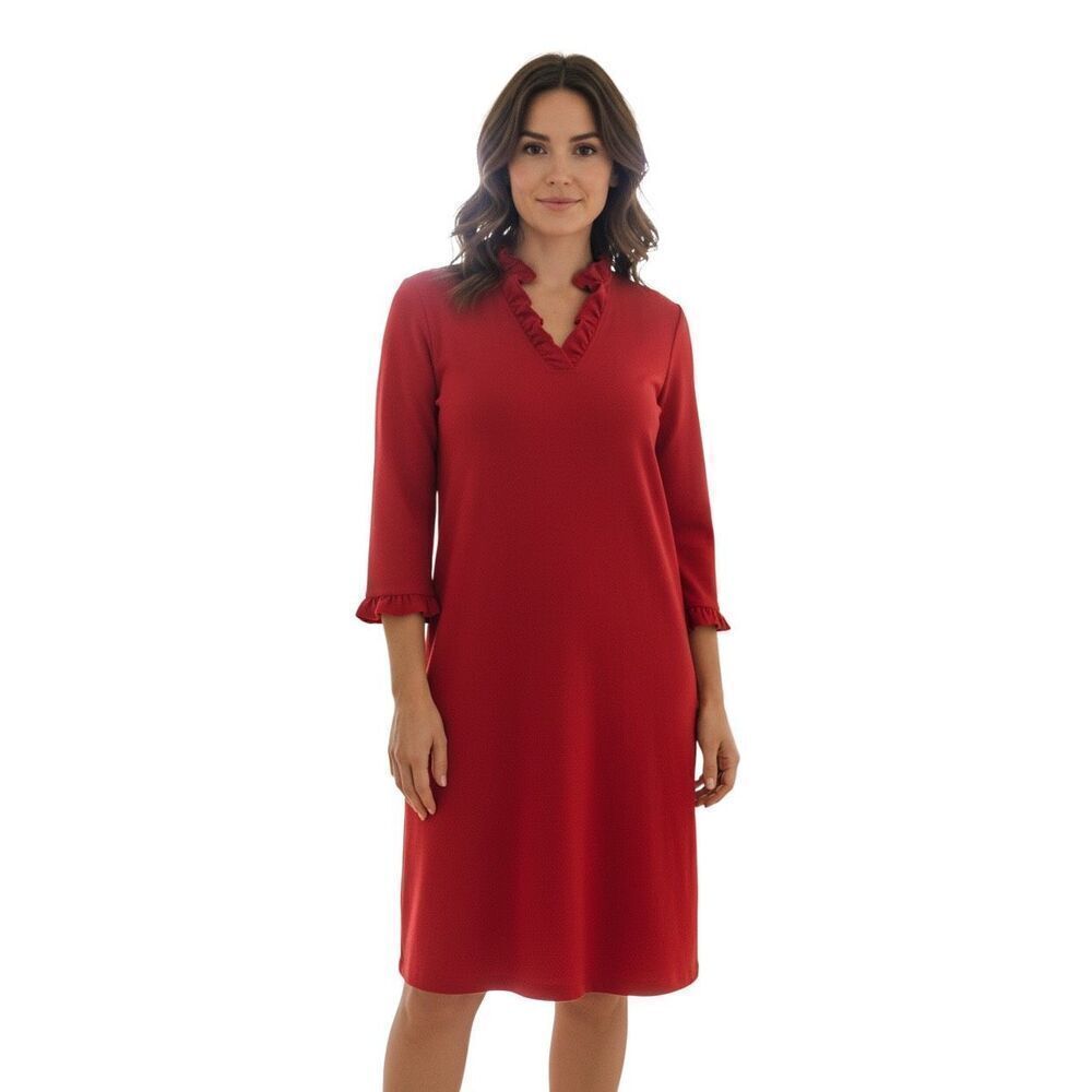 Jude Connally Size S Half Sleeve Ruffled Hem Knee Length Dress Red Holiday Party